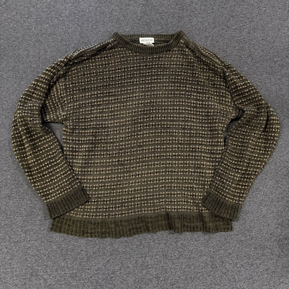 Vintage Methode Knit Sweater Mens Large Green Good Striped Earthcore Pullover